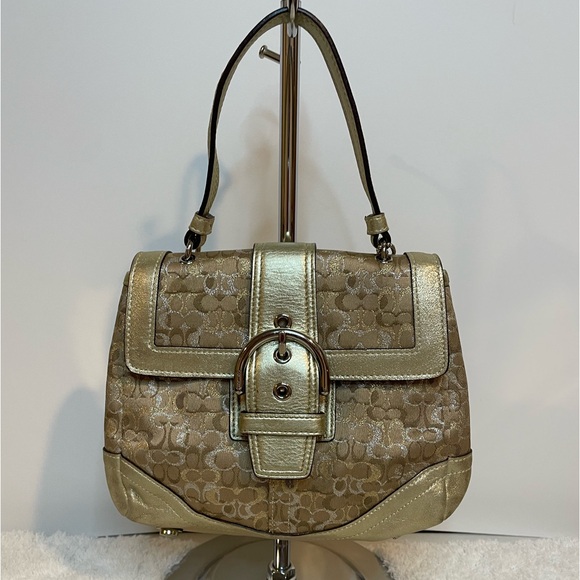 Coach Signature Lurex Gold Silver Top handle bag - Picture 1 of 10